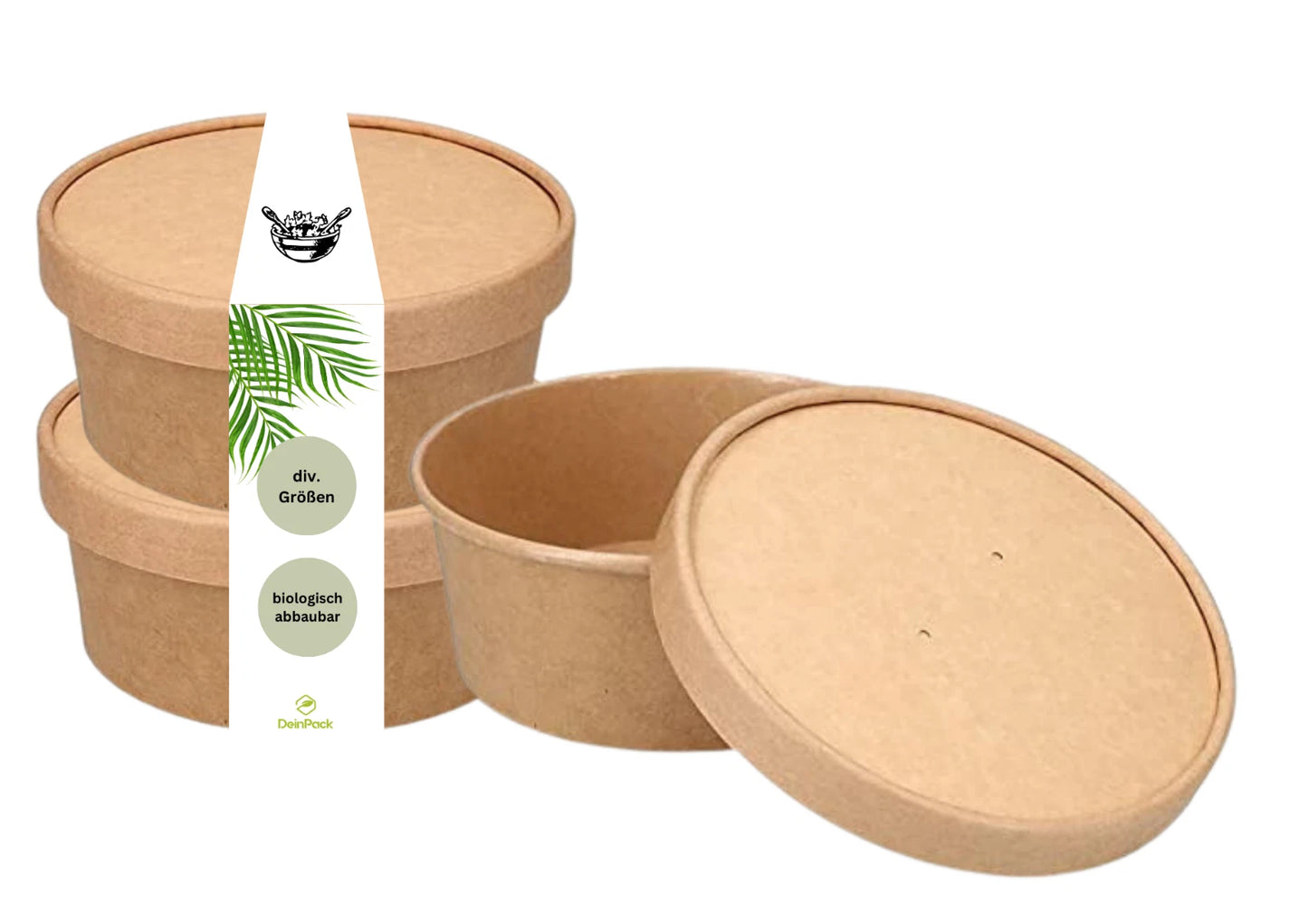 Salatschale mit Kraftdeckel rund – To Go Schale 500–1300 ml