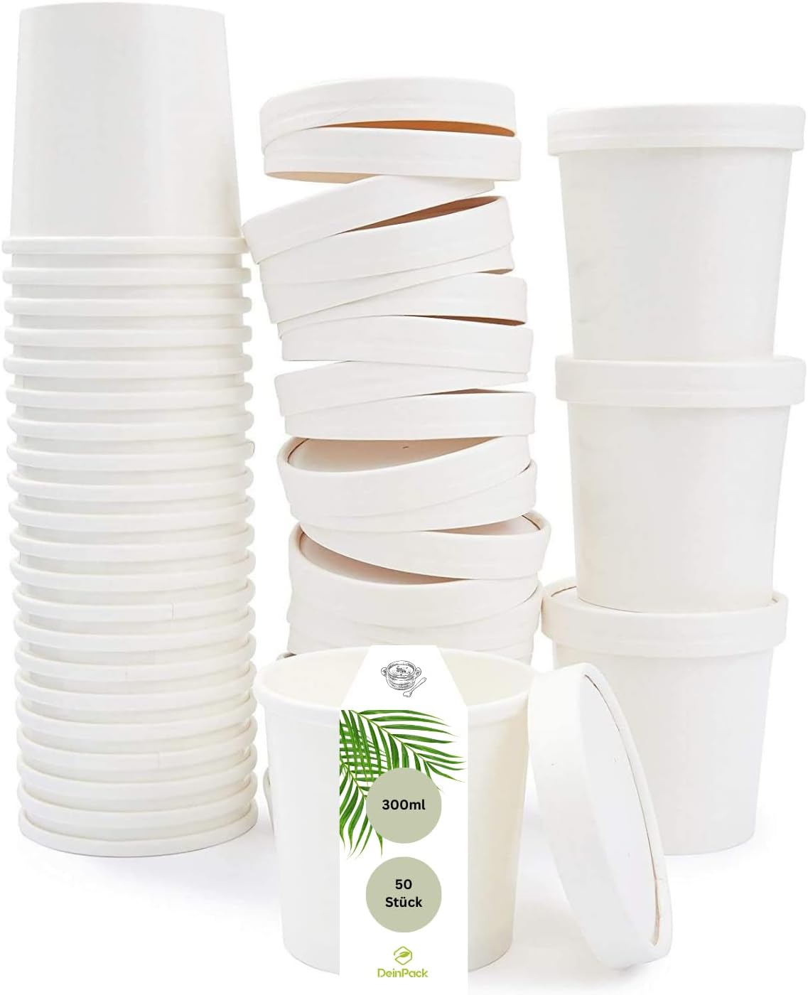 Suppenbecher 480ml, 16oz inkl. Papp-Deckel, Pappe, Ø95x97mm, 50 Stück/Set