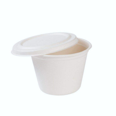 DeinPack Umweltfreundliche Suppenbecher mit Deckel aus Zuckerrohr I 50 Stück 450 ml Einwegbecher Einmalbecher Wegwerfbecher I Bio Einweggeschirr Becher biologisch abbaubar, kompostierbar