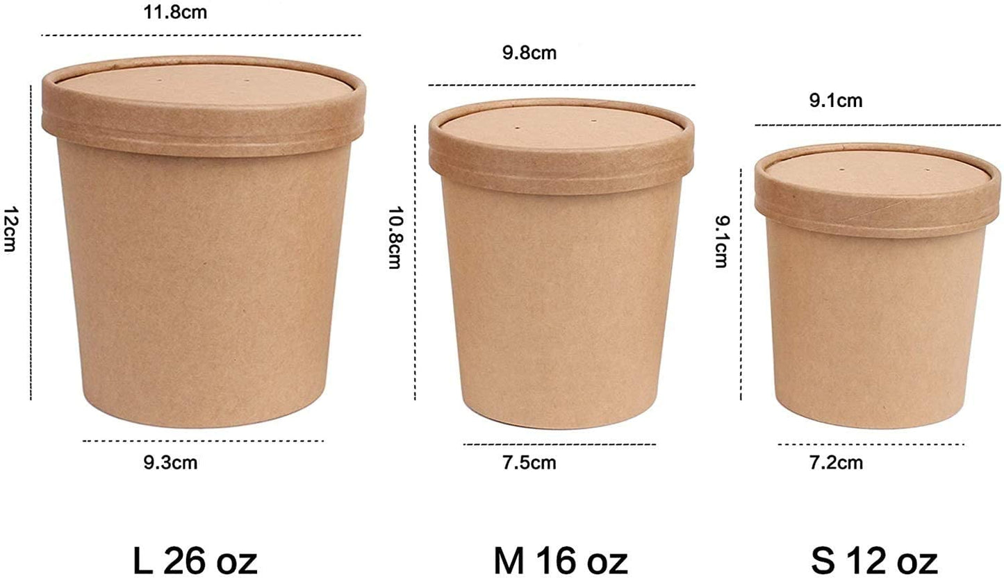 Suppenbecher 750ml, 26oz inkl. Papp-Deckel, Kraftpapier, Ø118x108mm, 50 Stück/Set
